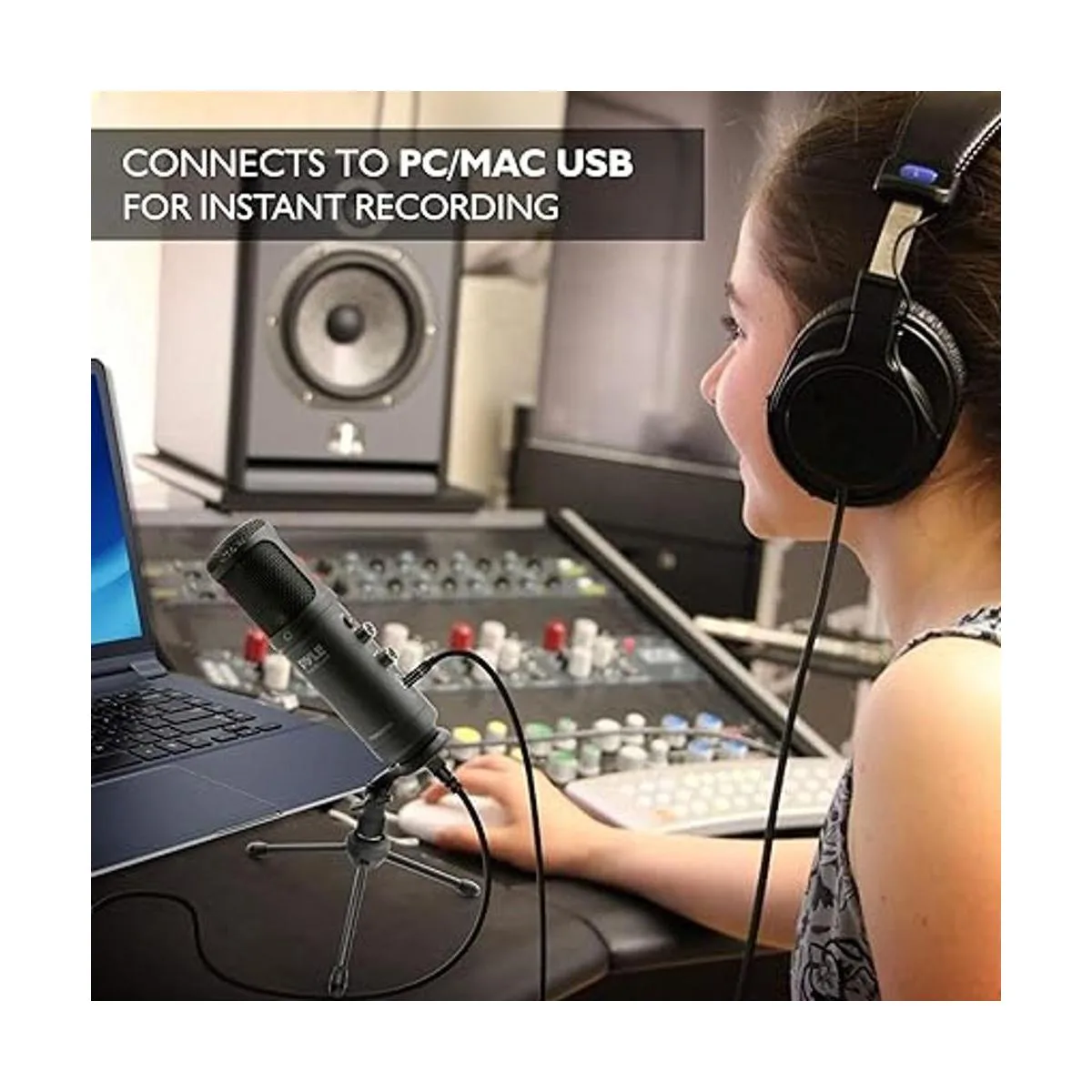 Micrófono condensador de grabación de PC USB LED azul_6