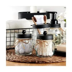 SheeChung dispensador de hisopos Vidrio Negro Paquete