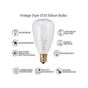Romasaty Paquete de 25 bombillas ST35 de repuesto Edison
