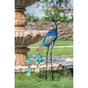 TERESAS COLLECTIONS Pavo real de metal de 35 pulgadas_3