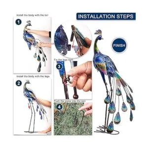 TERESAS COLLECTIONS Pavo real de metal de 35 pulgadas_6