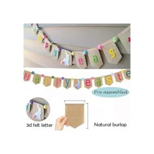 Decoración de pancarta de arpillera de feliz Pascua_2