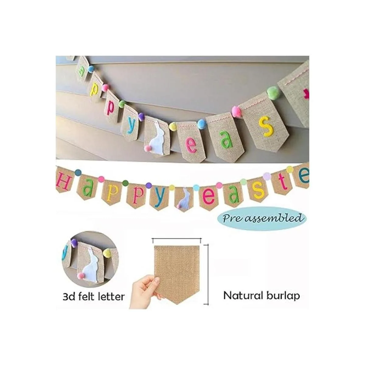 Decoración de pancarta de arpillera de feliz Pascua_2