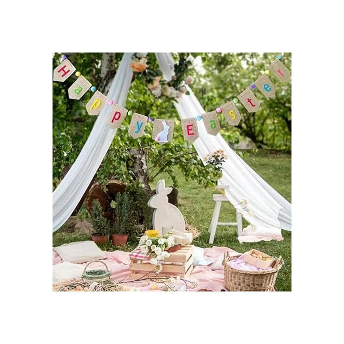 Decoración de pancarta de arpillera de feliz Pascua_3