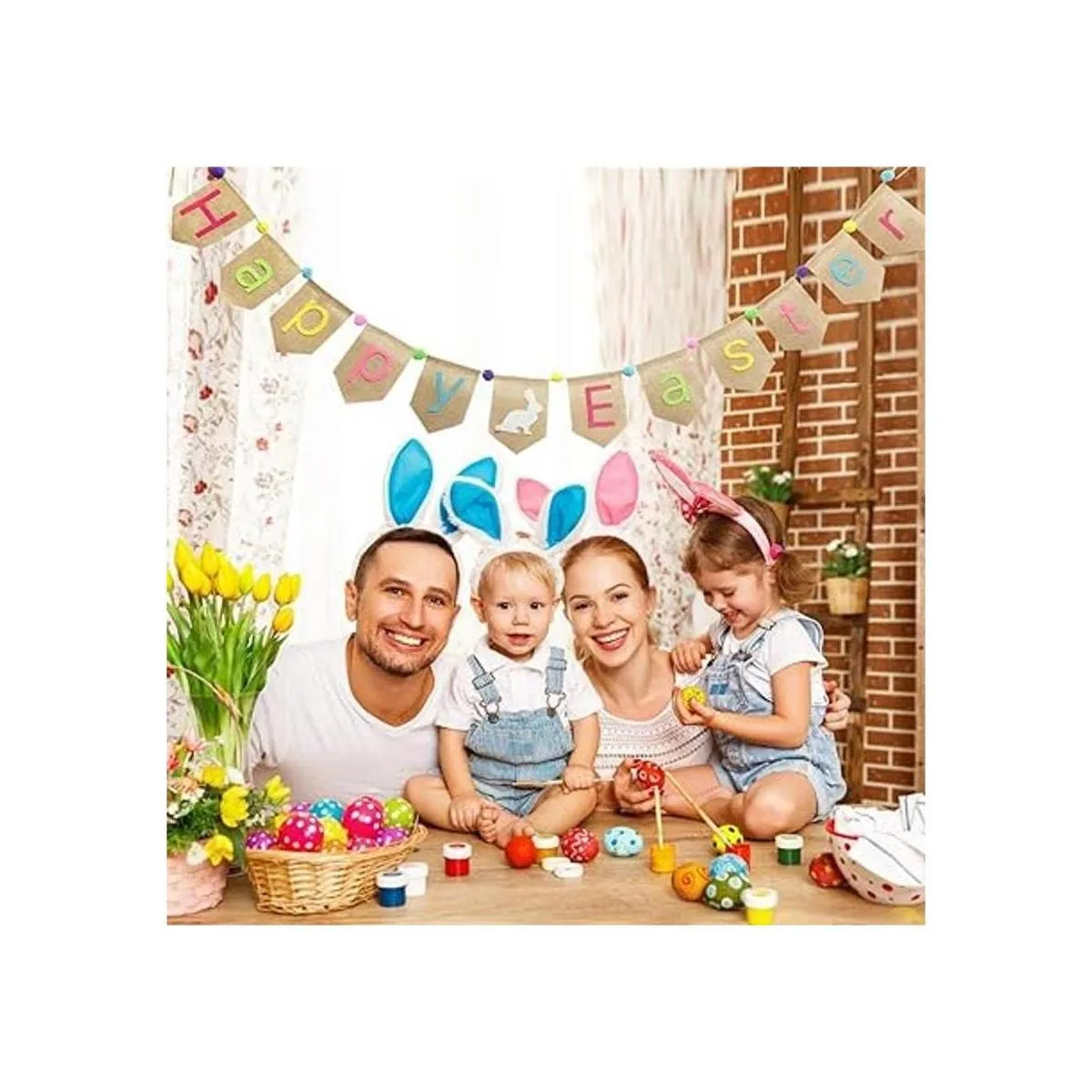 Decoración de pancarta de arpillera de feliz Pascua_4