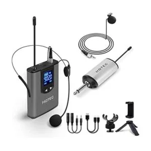 HOTEC Micrófono de solapa inalámbrico UHF con transmisor_1