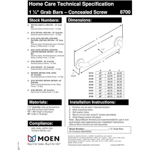 Barra de agarre inoxidable Moen Securemount Collection 8724_5