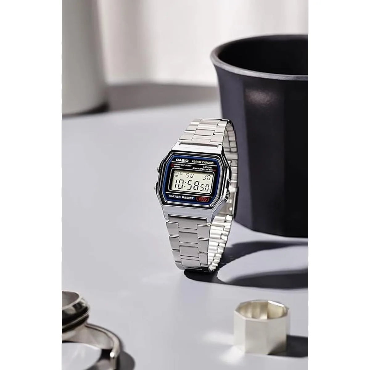 A158WA1DF Reloj digital de acero inoxidable para_5