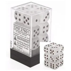 Chessex Dados Juegos D6 Escarchado Claro con blanco 16_1