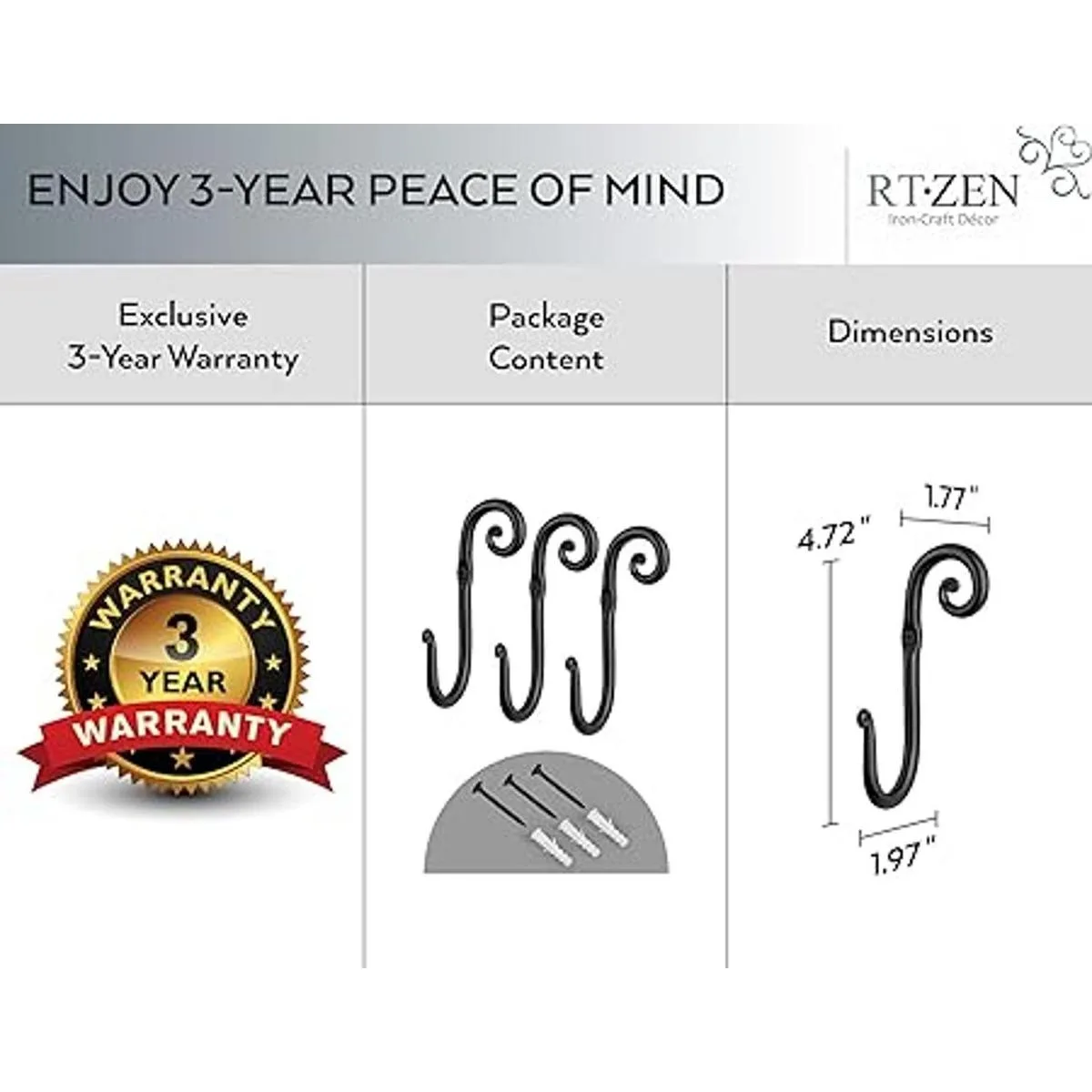 RTZEN Gancho de pared en forma de J Ganchos decorativos_4