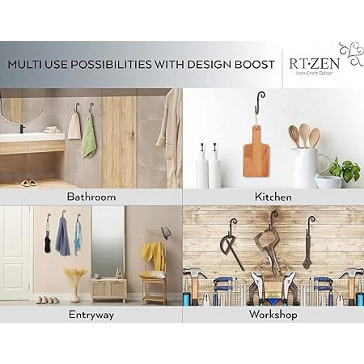 RTZEN Gancho de pared en forma de J Ganchos decorativos_5