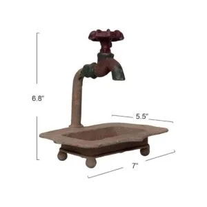 Creative CoOp Jabonera de metal rústico DE1895 con grifo