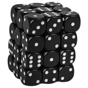 Negro con bloque de dados blanco 0.472 in D6 paquete de 36_2