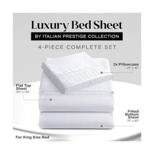 ITALIANO 4pc King Hoja Set de rayas color blanco_2