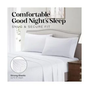 ITALIANO 4pc King Hoja Set de rayas color blanco_5