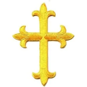 Parche bordado con diseño de flor de Lis religioso Cruz_1
