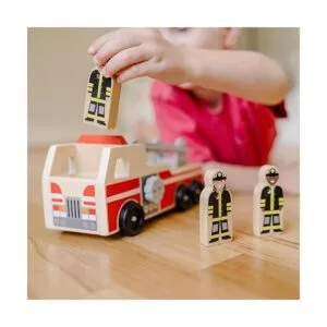 Melissa Doug Camión de bomberos de madera con 3 figuras