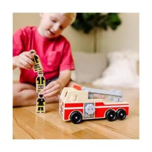 Melissa Doug Camión de bomberos de madera con 3 figuras