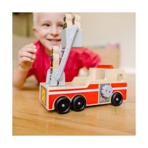 Melissa Doug Camión de bomberos de madera con 3 figuras