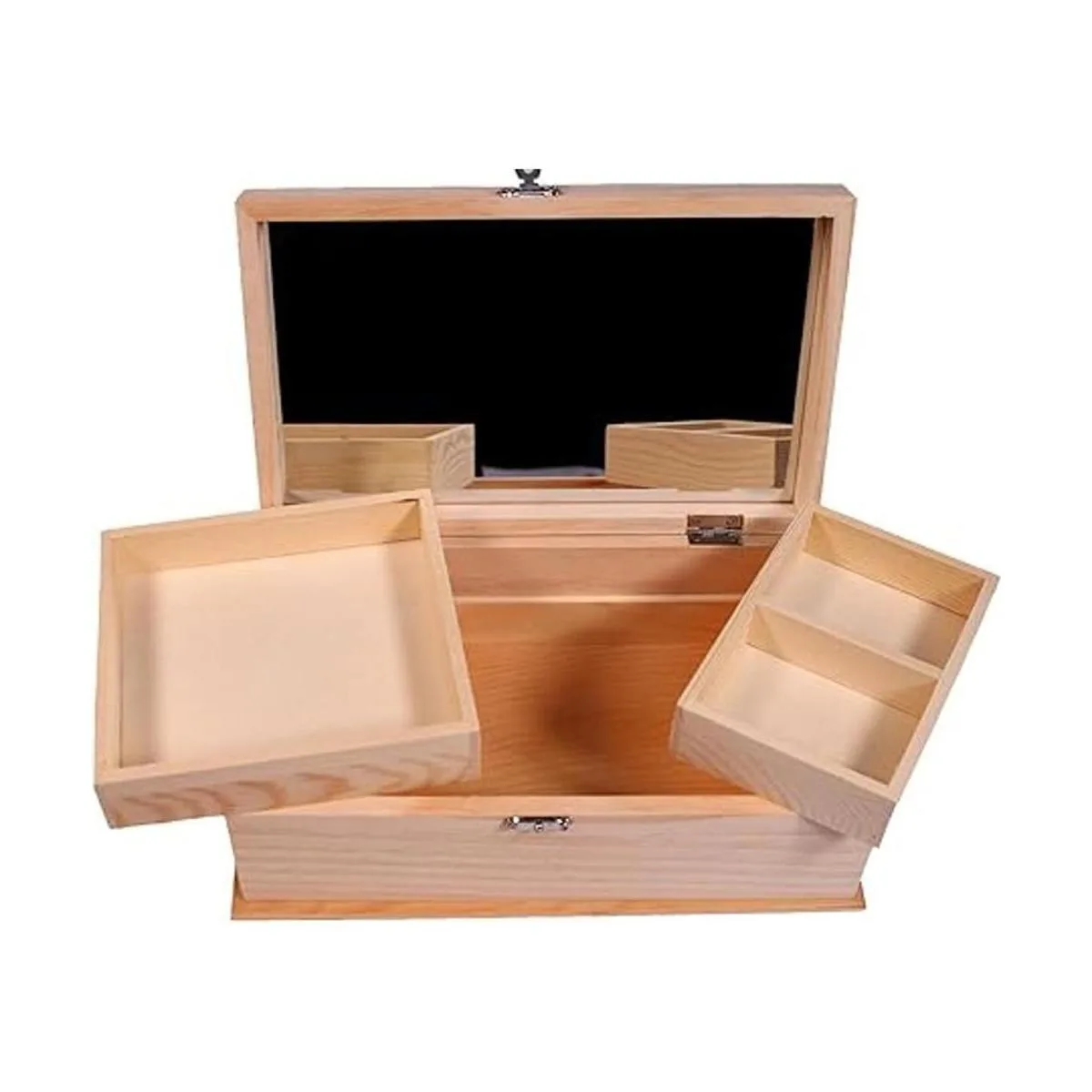 Joyero de madera sin terminar con espejo y compartimentos_3