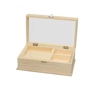 Joyero de madera sin terminar con espejo y compartimentos_2