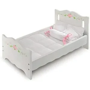 Cama para muñecas con cobertor blanco y rosa_1
