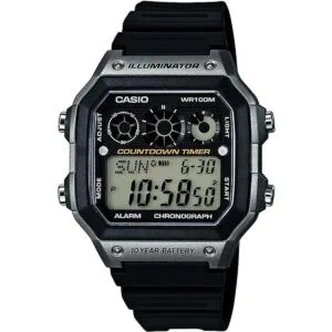 Reloj de cuarzo negro con iluminación AE1300WH8AVCF_1