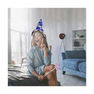 Sombrero de fiesta de mago de terciopelo azul con estrella_4