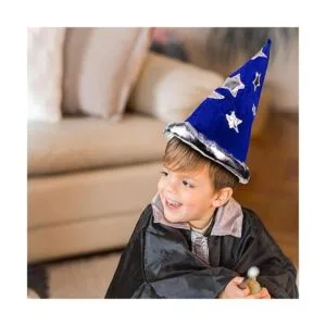Sombrero de fiesta de mago de terciopelo azul con estrella_5
