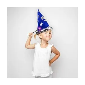 Sombrero de fiesta de mago de terciopelo azul con estrella_3