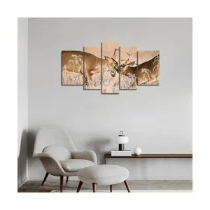 5 paneles de arte de pared con diseño de ciervo de cola