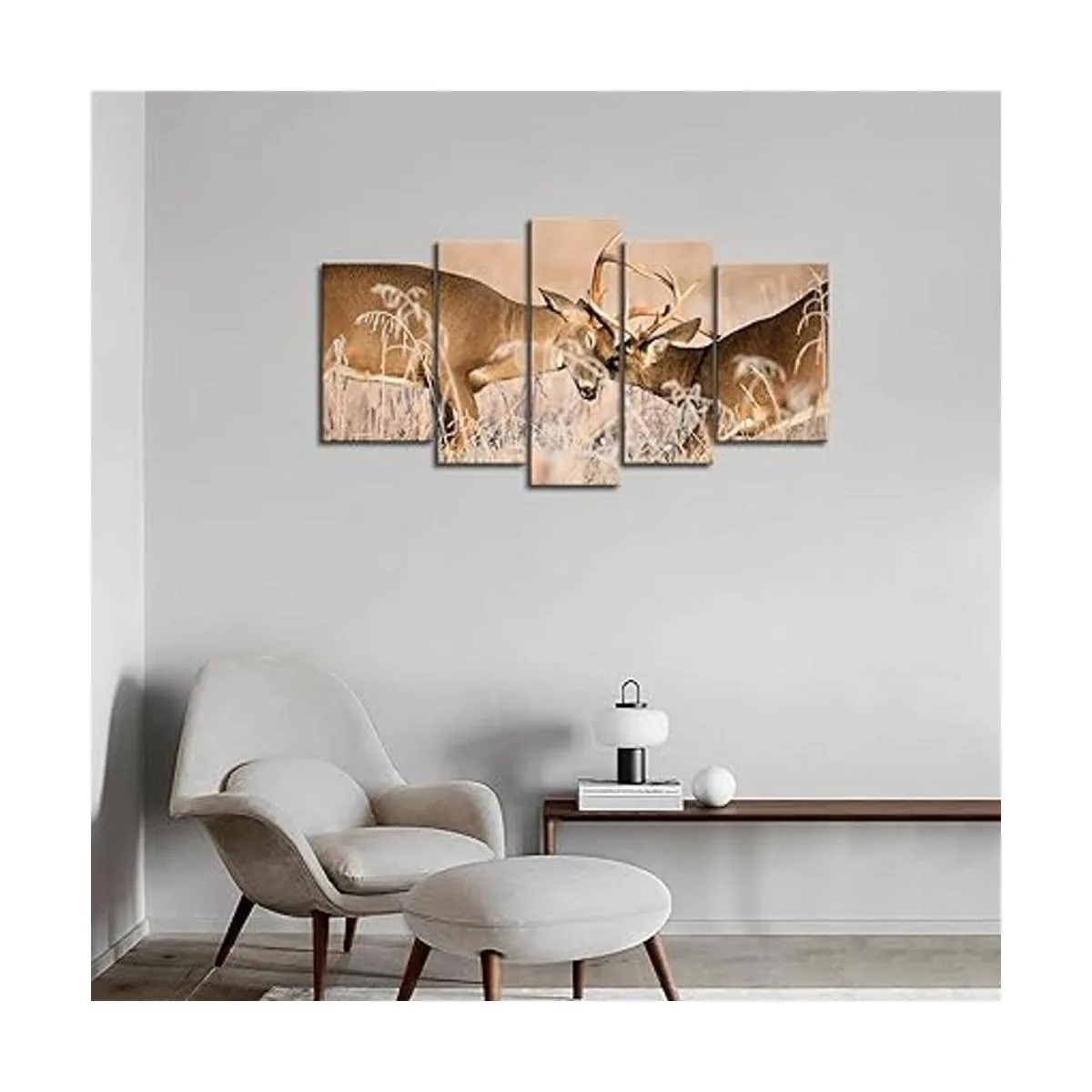 5 paneles de arte de pared con diseño de ciervo de cola