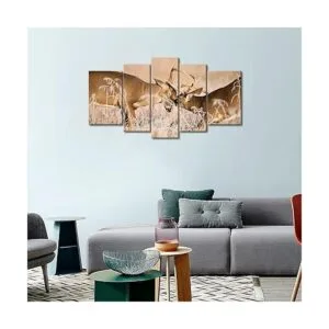 5 paneles de arte de pared con diseño de ciervo de cola