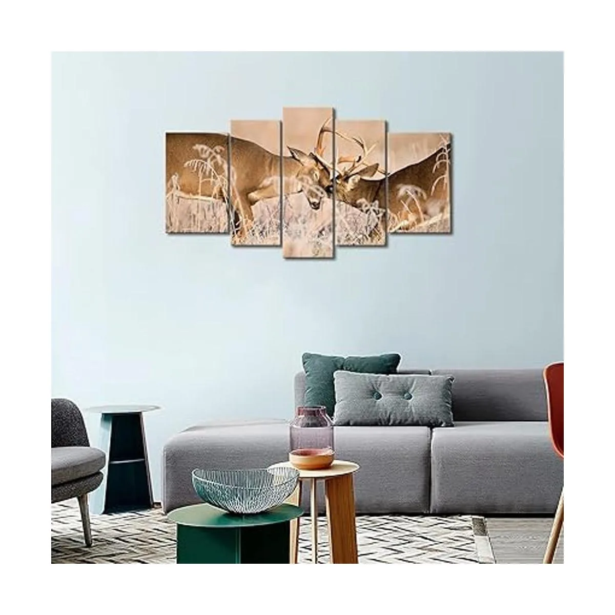 5 paneles de arte de pared con diseño de ciervo de cola