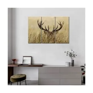3 paneles de arte de pared de ciervo con cuernos largos en_3