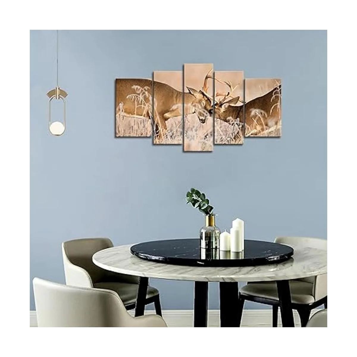 5 paneles de arte de pared con diseño de ciervo de cola