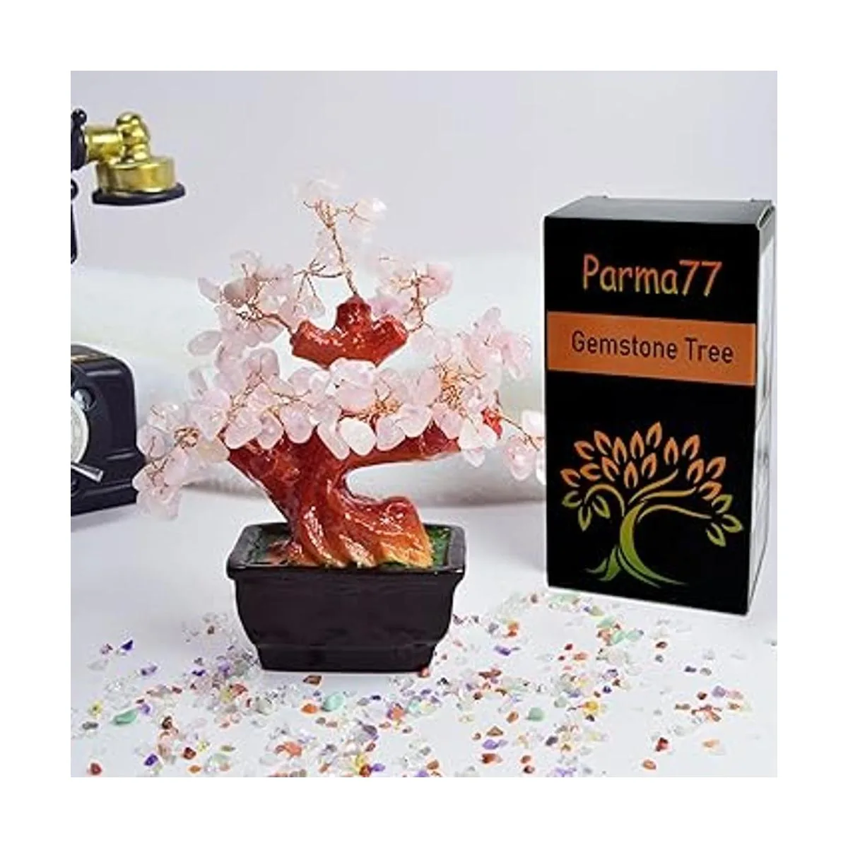 Bonsai decorativo Feng Shui de cristal de cuarzo rosa_3