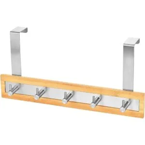 Ganchos de puerta de acero inoxidable y bambú para toalla_2