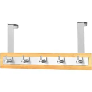 Ganchos de puerta de acero inoxidable y bambú para toalla_1