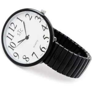 STC Reloj negro súper grande con banda elástica para la_3