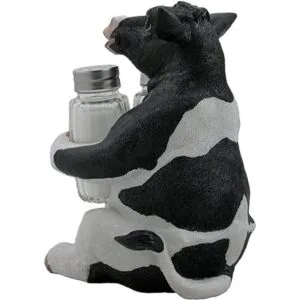 Holstein cow Juego de salero y pimentero con soporte_4