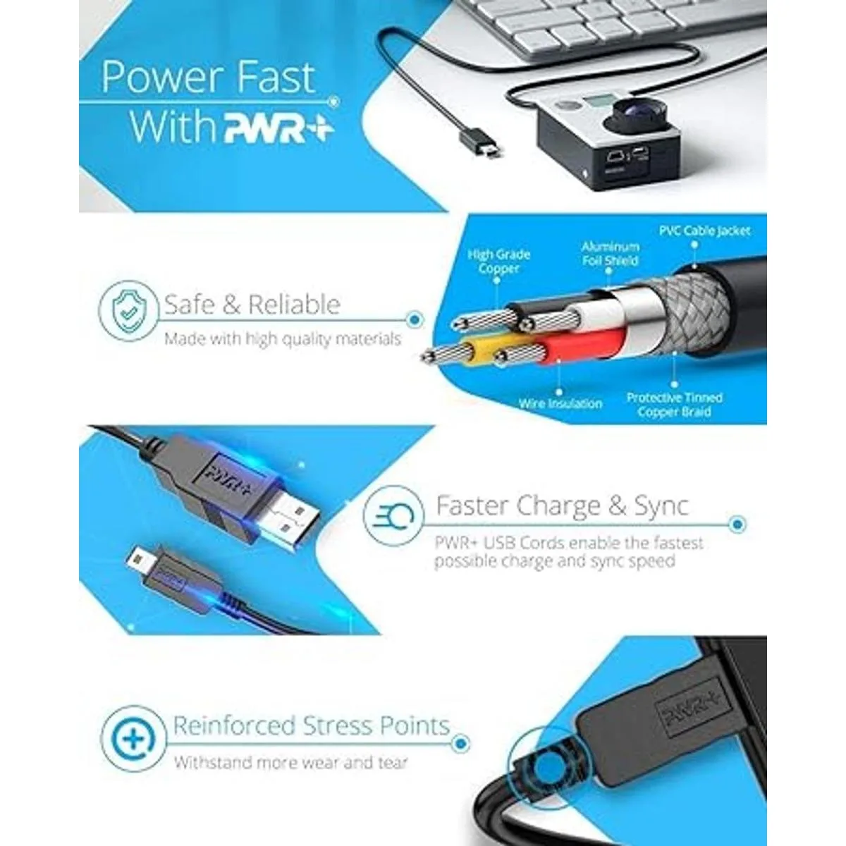 Pwr Cable de carga USB de 6 pies para cámara de acción_2