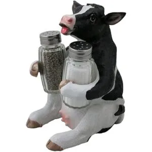 Holstein cow Juego de salero y pimentero con soporte_2