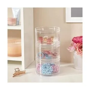 3 recipientes apilables de accesorio de pelo de plástico_3