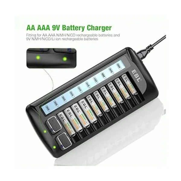 EBL Cargador de batería universal LCD de 12 bahías para_3