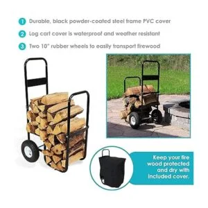 Sunnydaze carro para leña con cobertor Negro_4