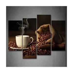 First Wall Art Marrón una taza de café y café en grano.