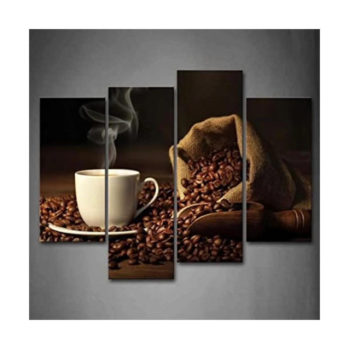 First Wall Art Marrón una taza de café y café en grano.