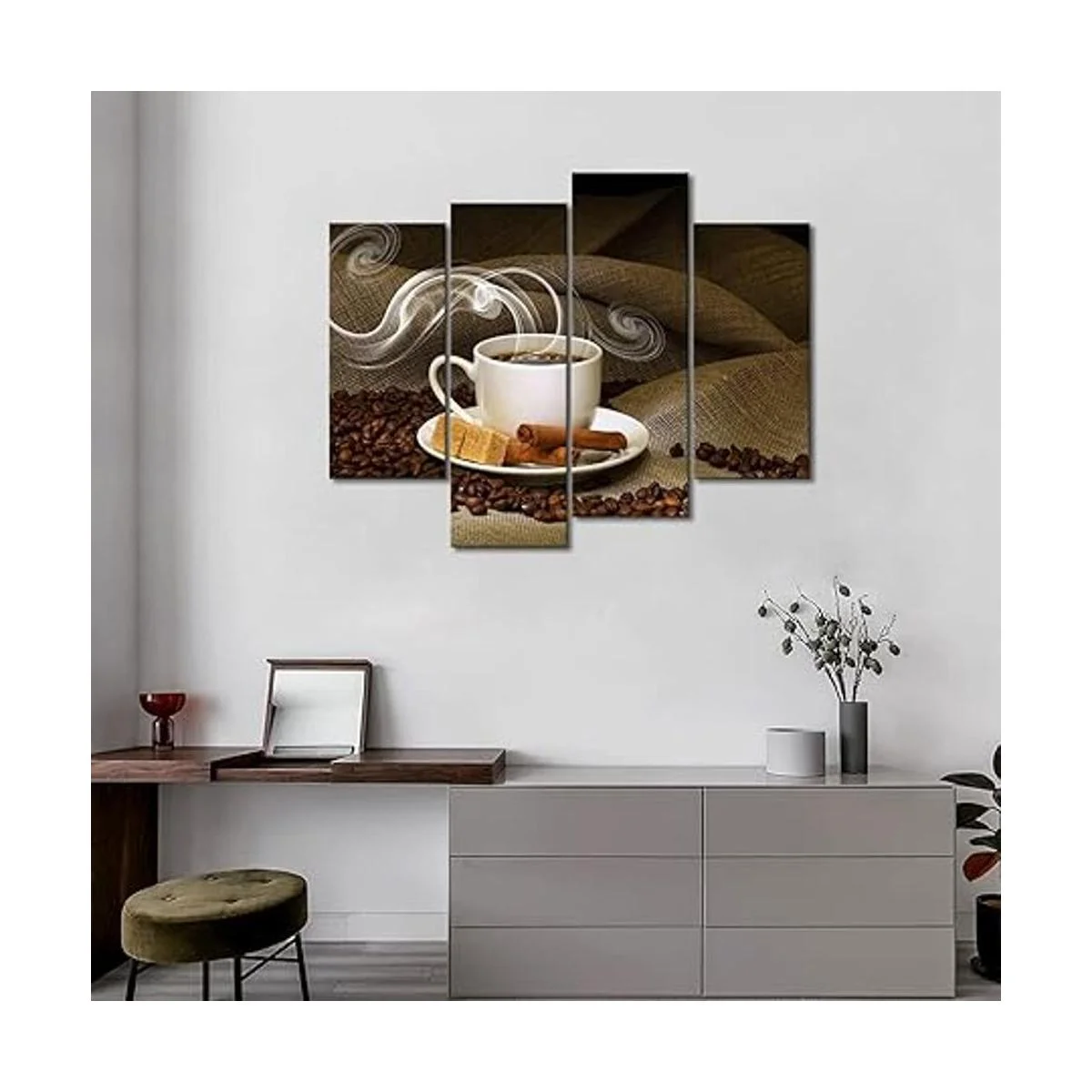 Cuadro de café y café en grano de cocina para pared