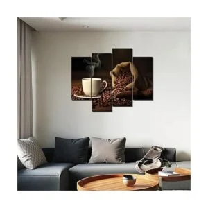 First Wall Art Marrón una taza de café y café en grano.